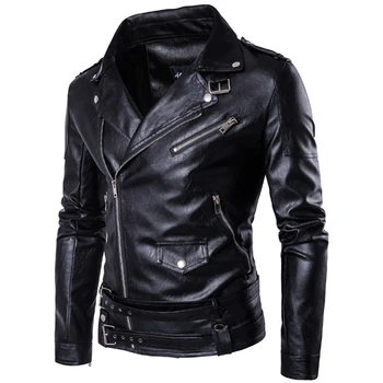 Мужская кожаная куртка 2023, Новая кожаная куртка для пилотов мотоциклов, Модный бренд, мужская дизайнерская куртка с косой застежкой-молнией в стиле панк 0